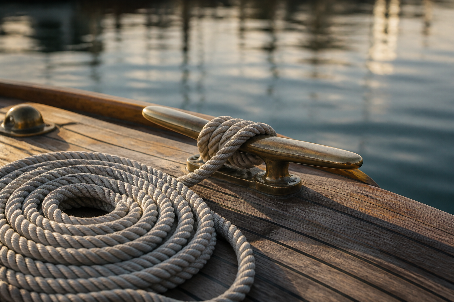 Mooring lines and rope detail on the water