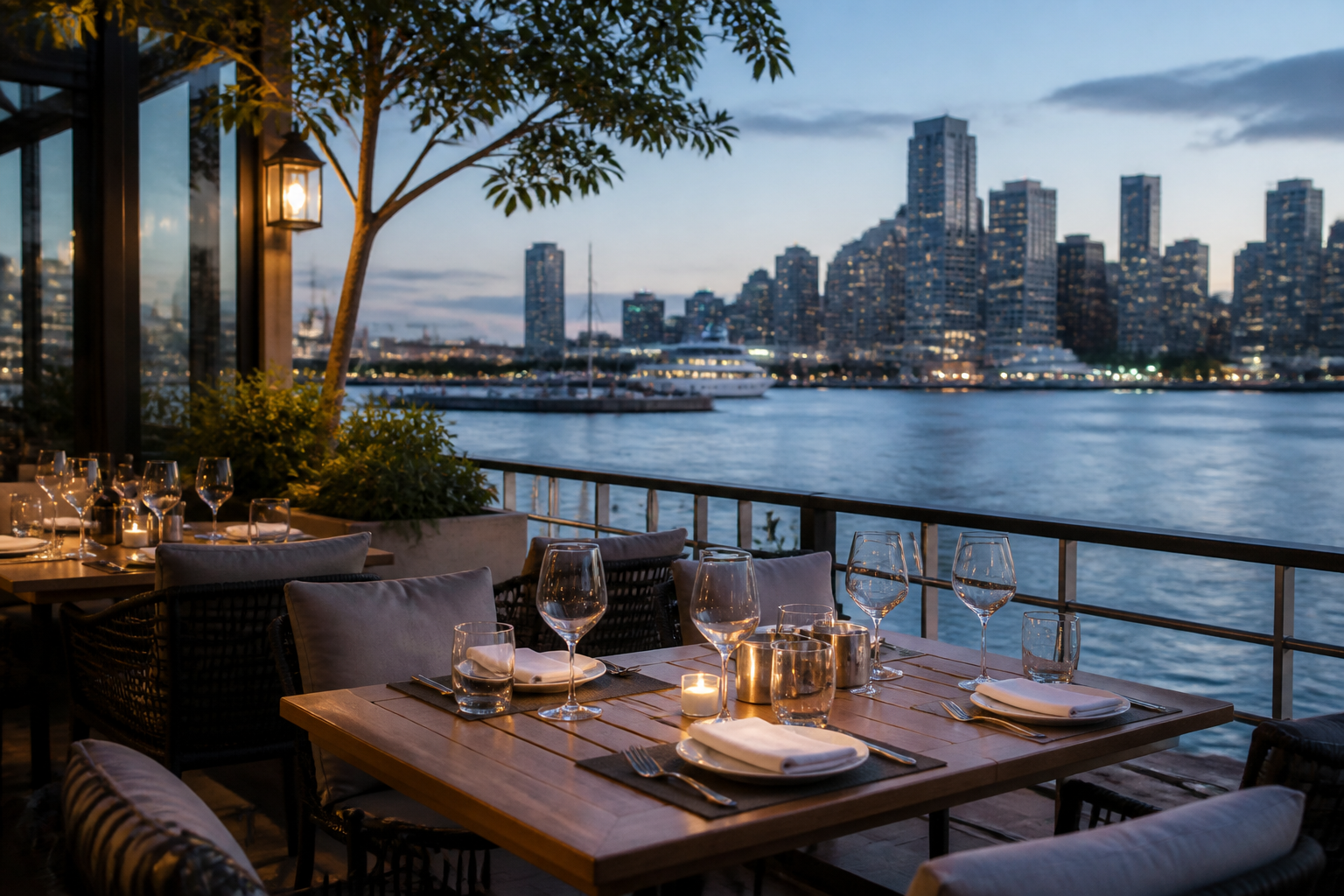 Guests enjoying waterfront dining on Sydney Harbour